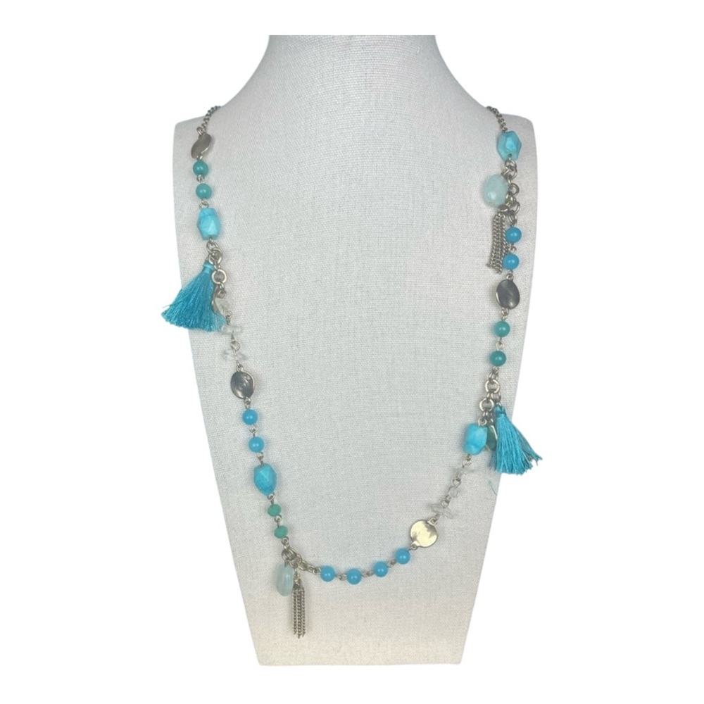 ✨ Boho Turquoise Tassel Charm Necklace – Long Layering Statement Piece ✨